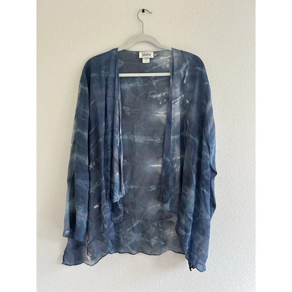 Vintage Satori Sheer Rayon Open Cardigan Made In USA Blue S - Picture 1 of 6